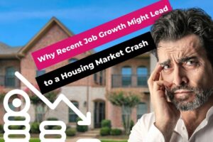 An image of a worried homeowner standing in front of their house, representing the potential impact of job growth on housing prices and the real estate market.