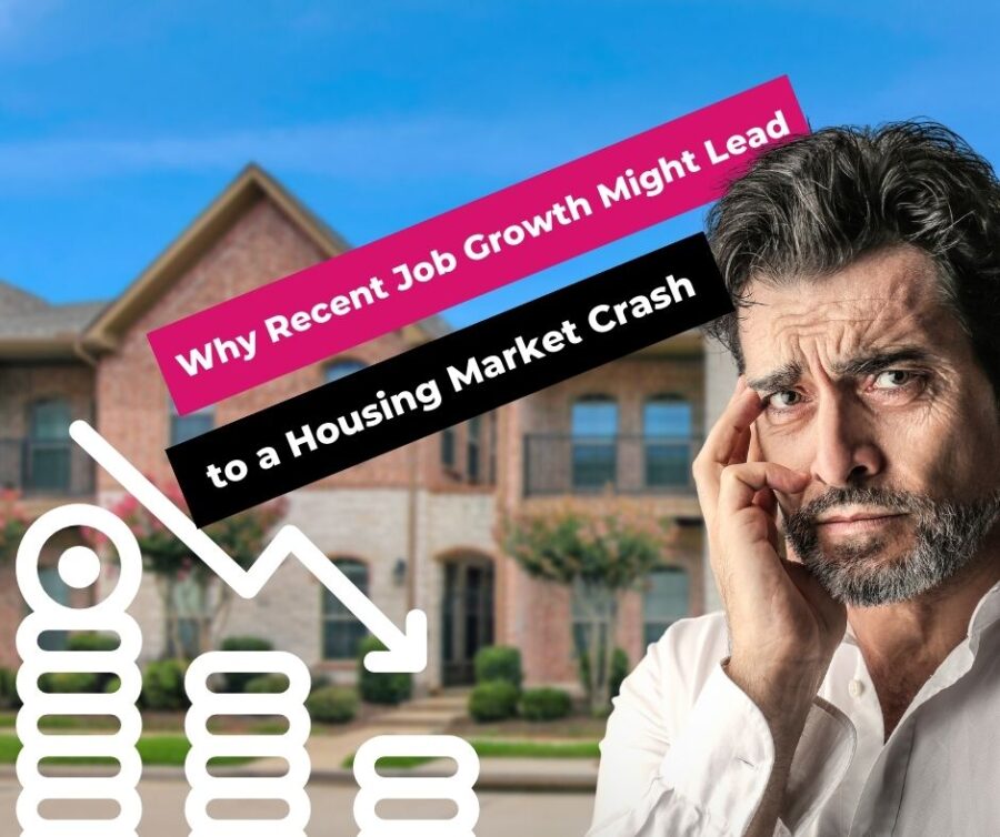 An image of a worried homeowner standing in front of their house, representing the potential impact of job growth on housing prices and the real estate market.